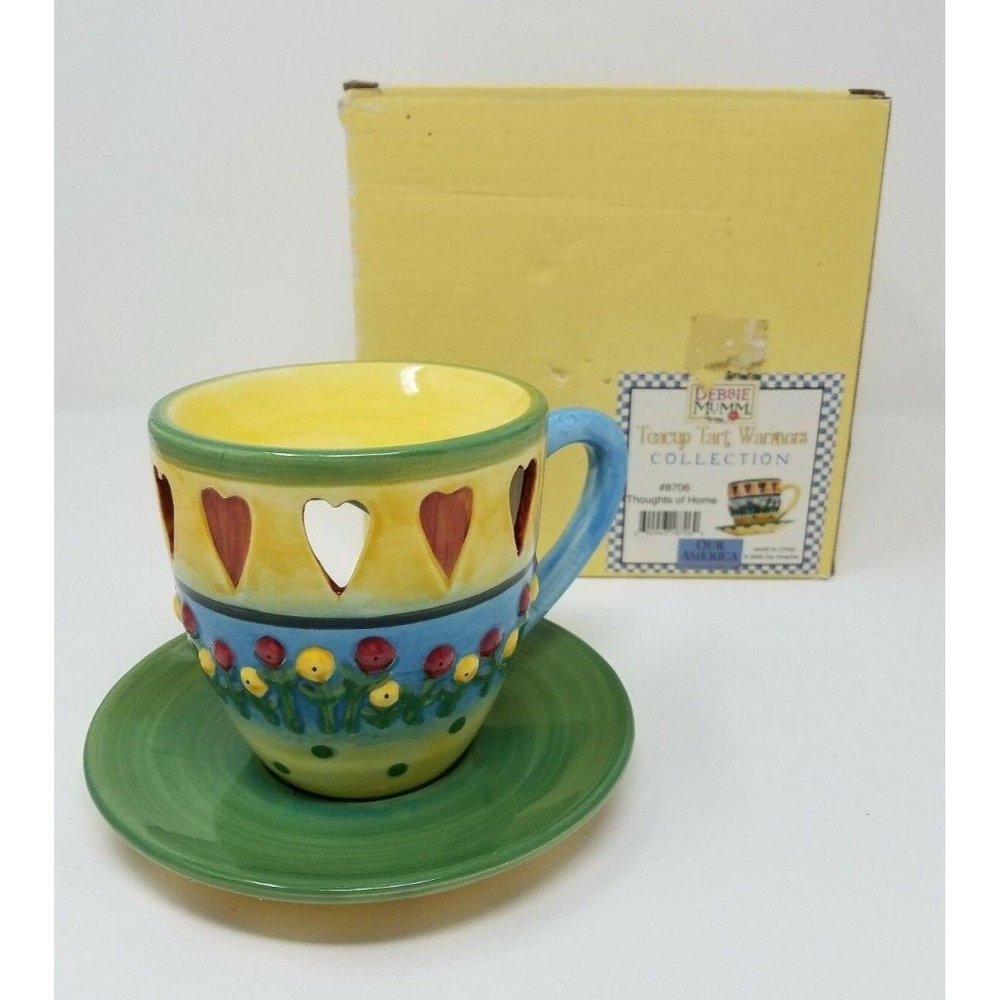 Debbie Mumm TEACUP TART WARMERS Thoughts of Home 8706 New in Box Hearts Flowers